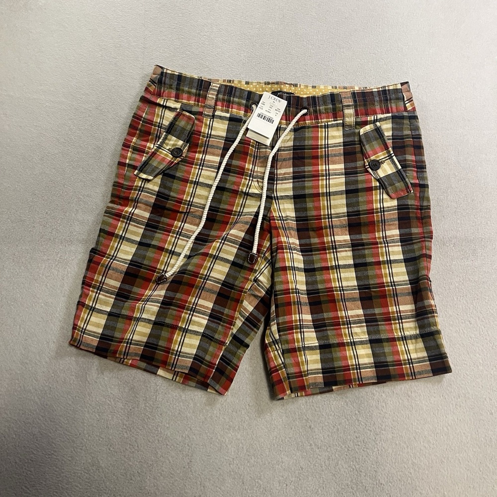 J. Crew City Fit Chino Shorts Womens Size 6 Plaid Cotton Elastic Waist NWT 82125